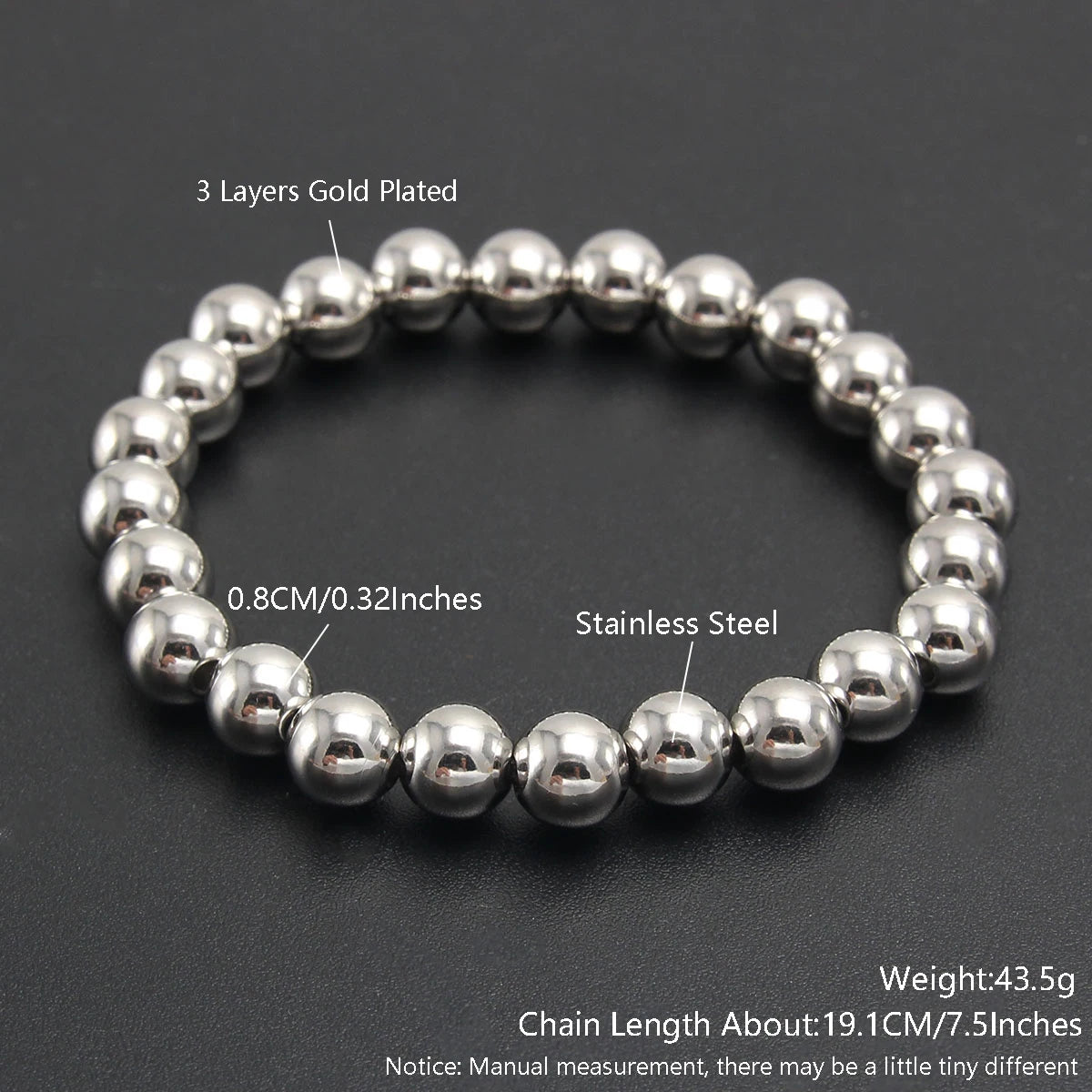 Stretch Ball Beaded Bracelet - Stacked Stainless Steel Bracelet for Women