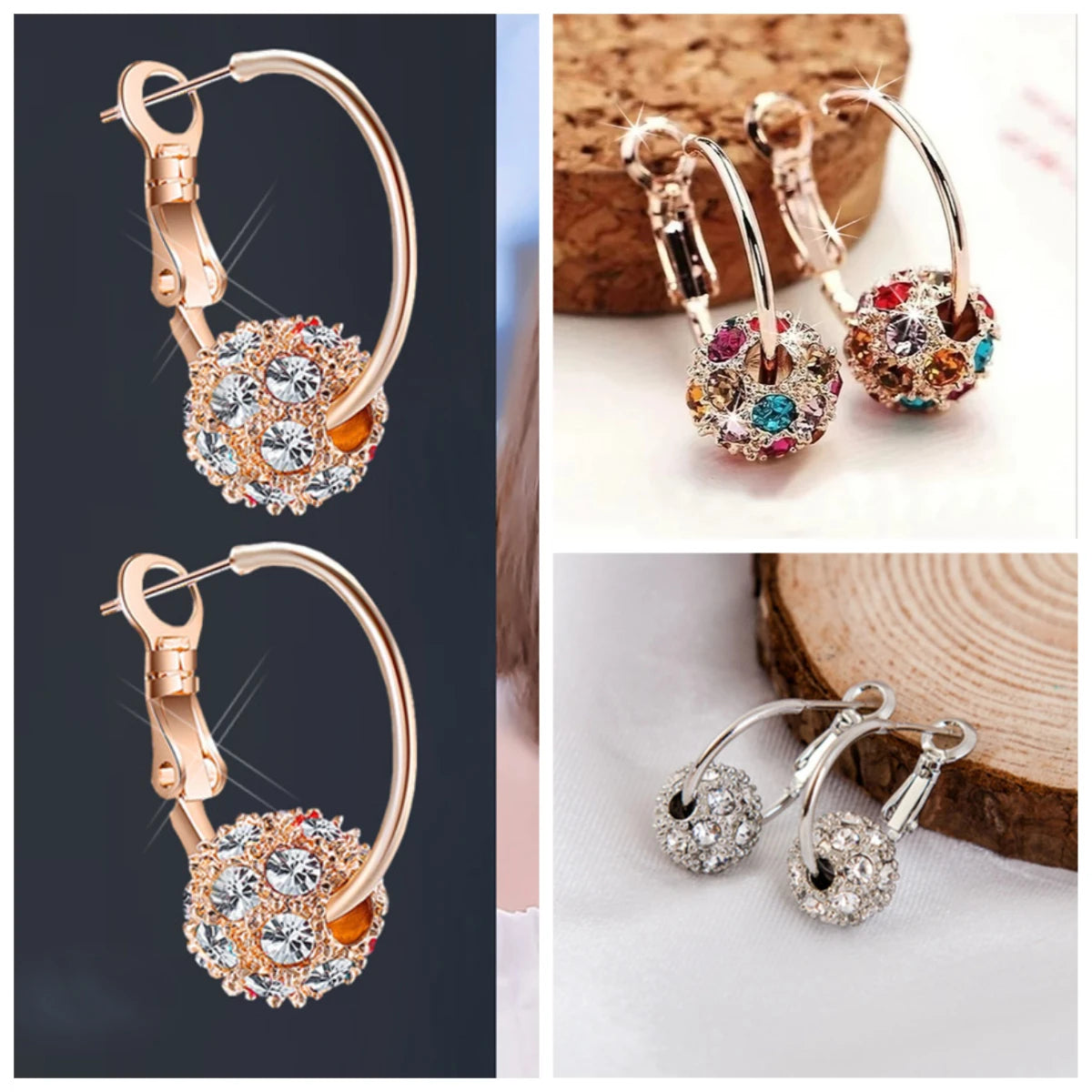 Shiny Zircon Ball Drop Earrings - Silver, Gold, Multicolor