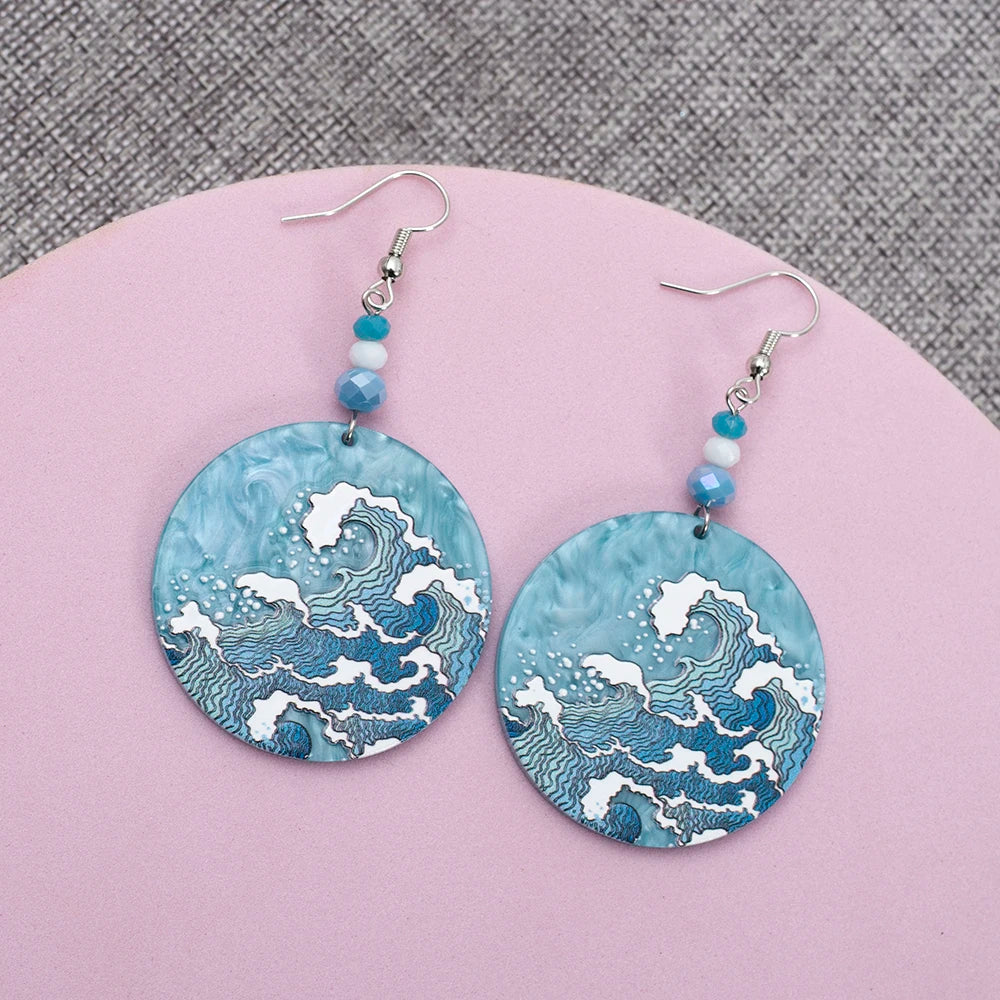 Vintage Blue Wave Acrylic Drop Earrings