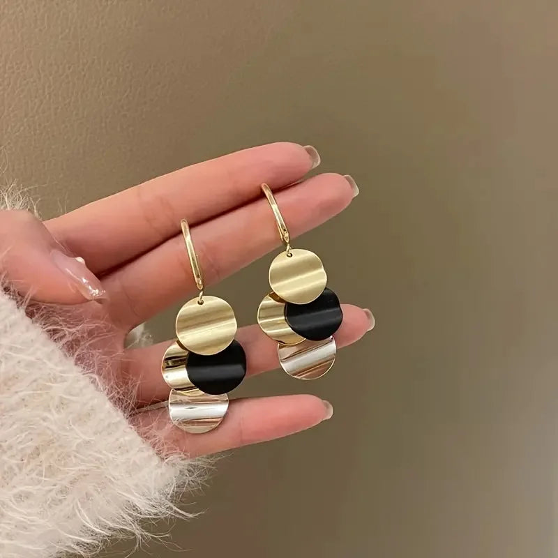 Metal Disc Drop Earrings