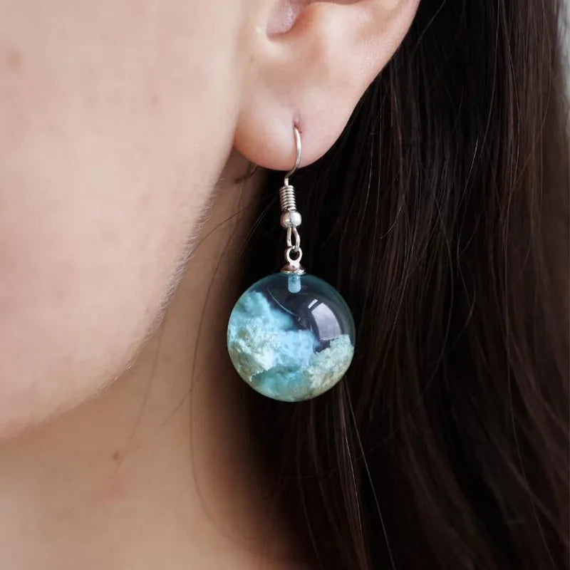 Exquisite Glass Blue Sky and White Clouds Drop Earrings