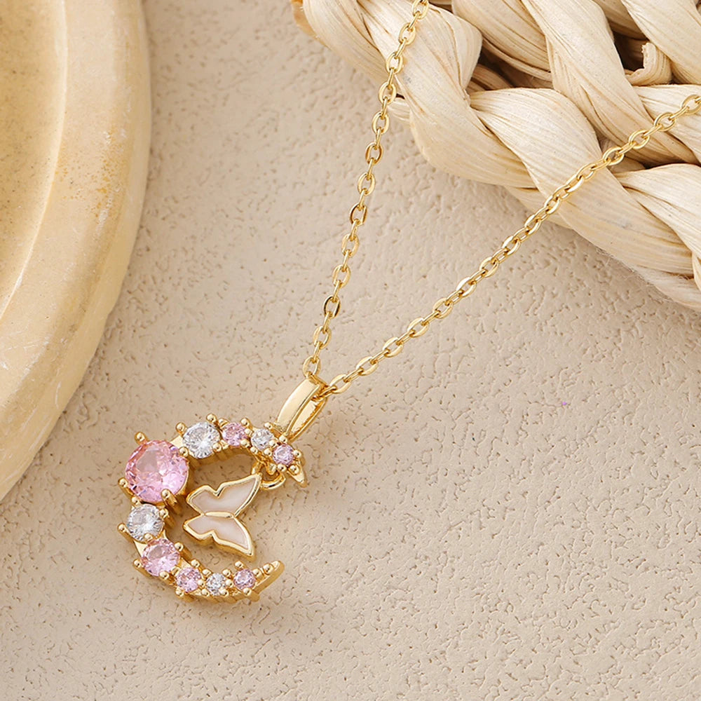 Butterfly & Crescent Moon Necklace