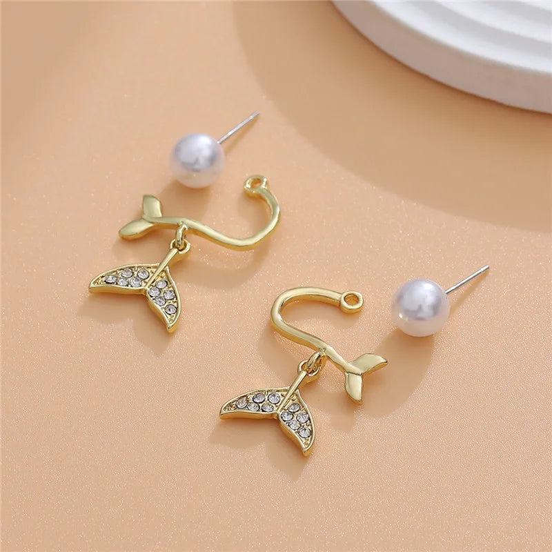 Black Round Rhinestone Drop Earrings - Elegant Hoops