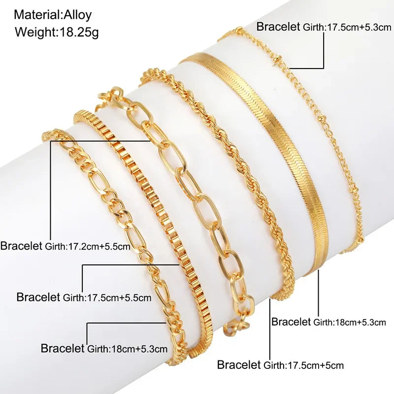 Bohemian Minimalist Multi-Layer Bracelet Set – 6-Piece Fashion Jewelry