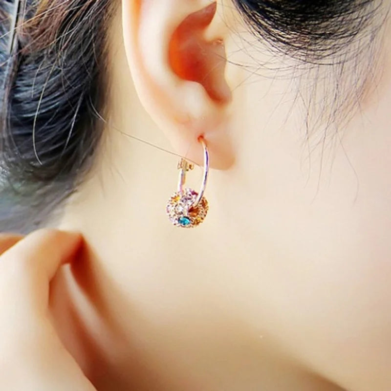 Shiny Zircon Ball Drop Earrings - Silver, Gold, Multicolor