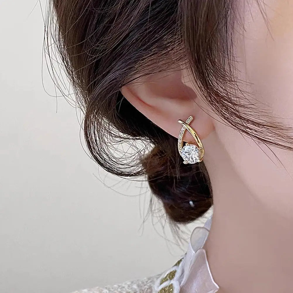 Elegant Cross Stud Earrings – Golden/Silvery Crystal Rhinestone Statement Piece