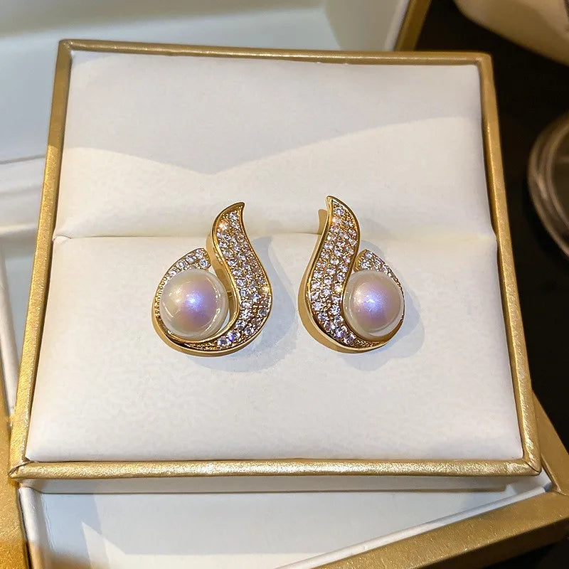 Bohemian Pearl & Rhinestone Stud Earrings