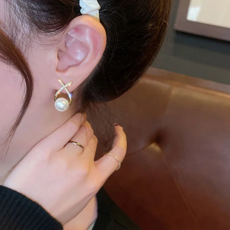 Bohemian Pearl & Rhinestone Stud Earrings