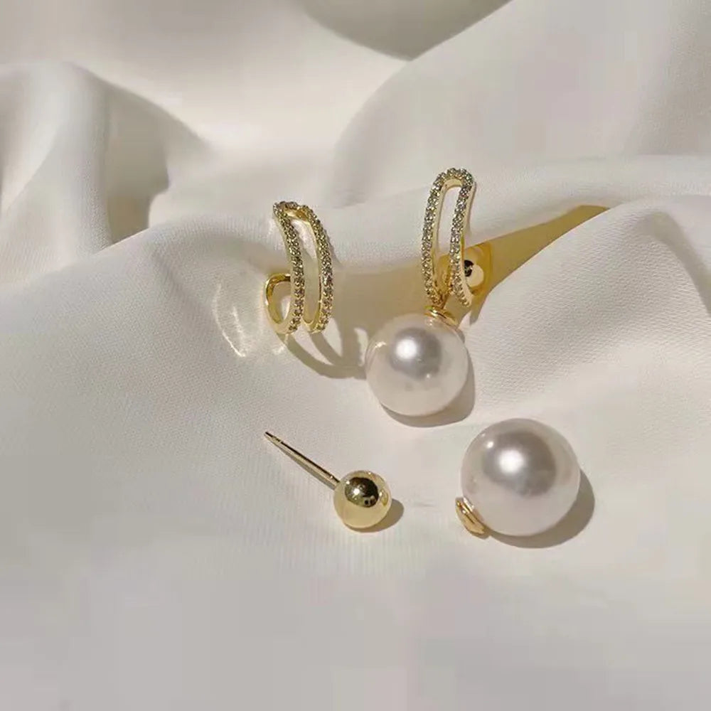 Bohemian Pearl & Rhinestone Stud Earrings