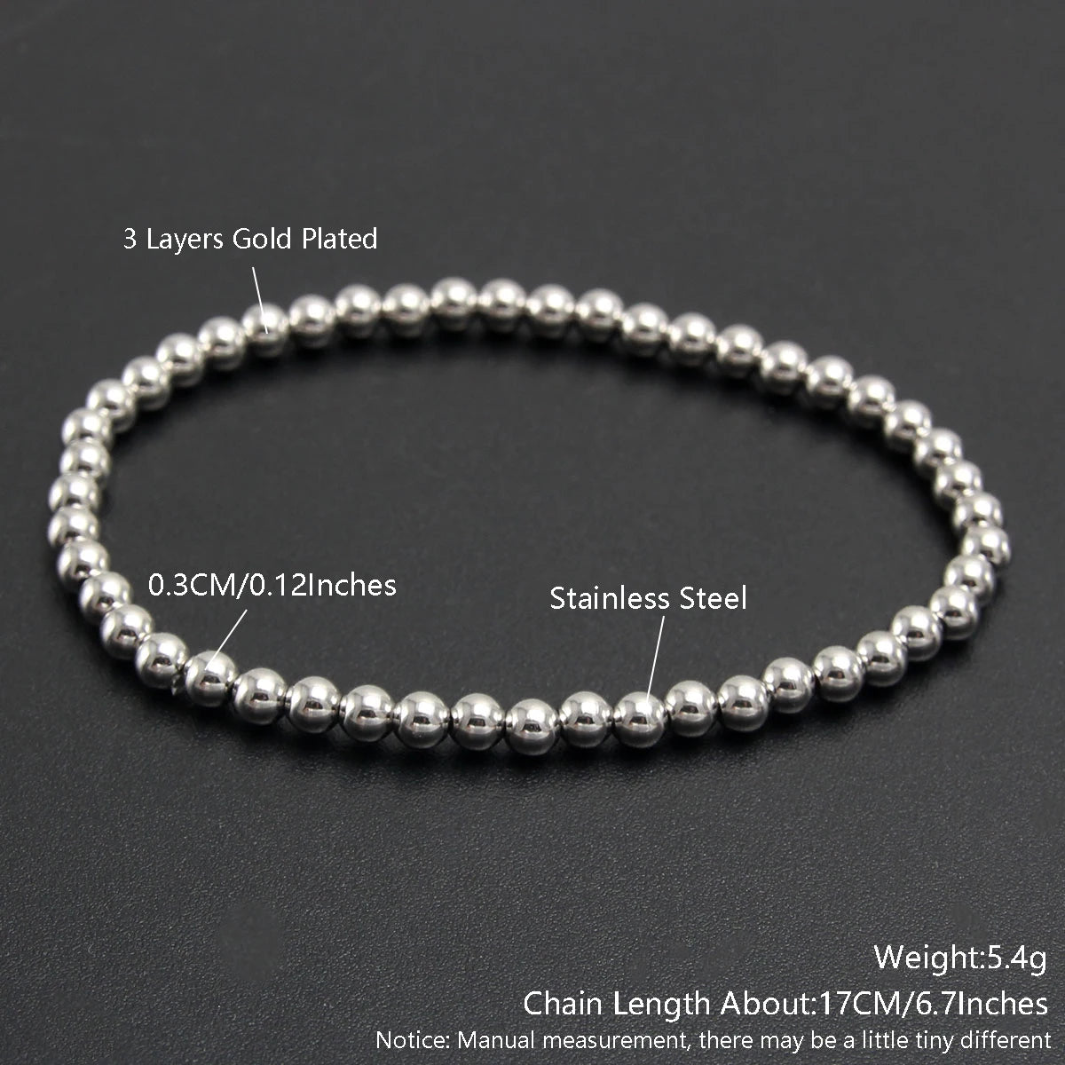 Stretch Ball Beaded Bracelet - Stacked Stainless Steel Bracelet for Women