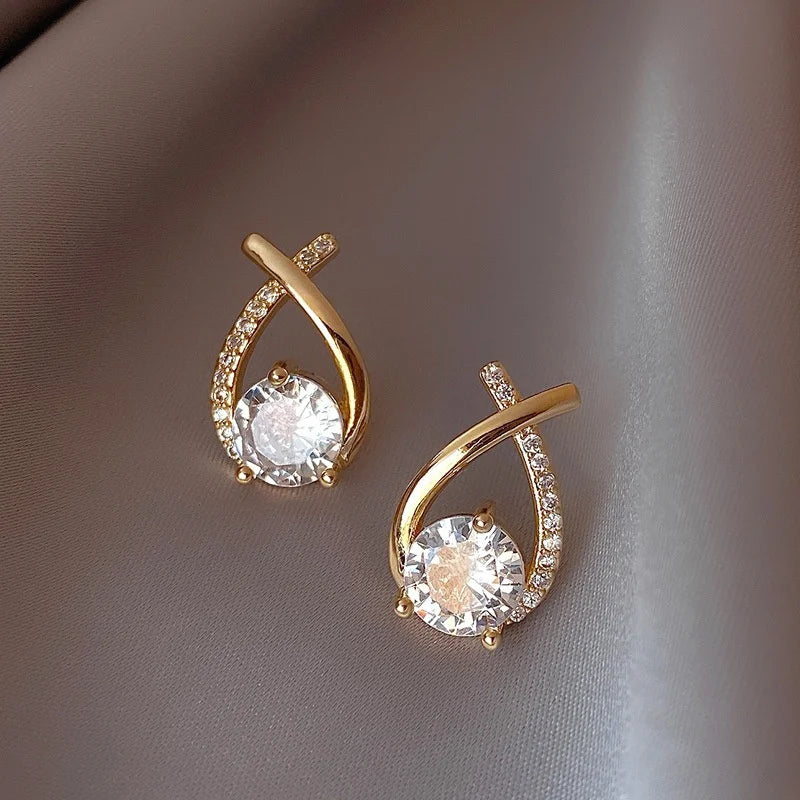 Fishtail Cross Stud Crystal Earrings