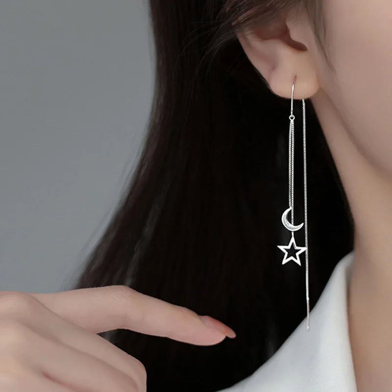 Vintage Crystal Tassel Drop Earrings – Star & Heart Charm Dangles