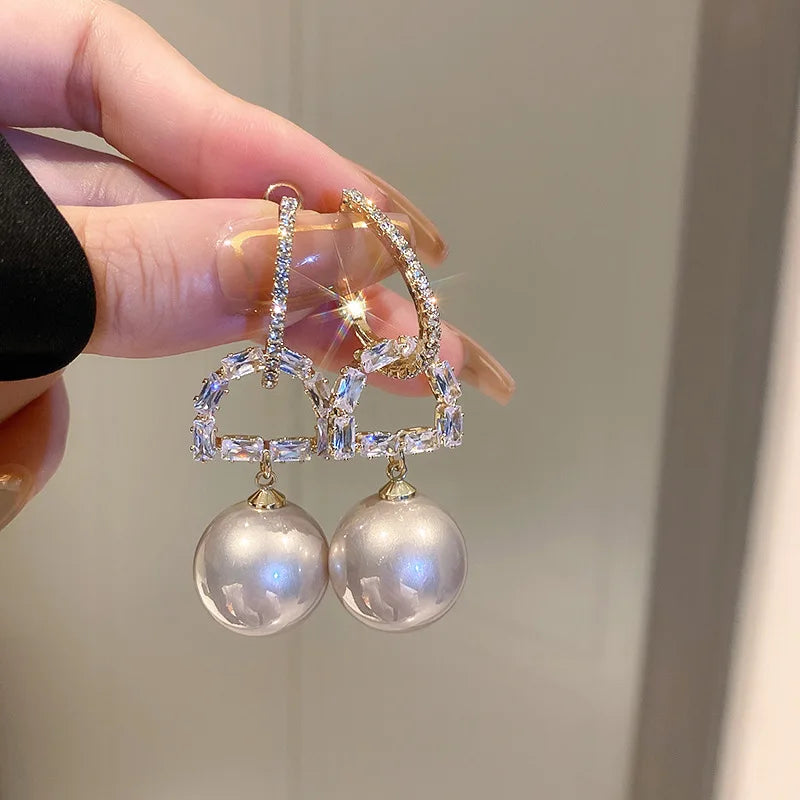 Bohemian Pearl & Rhinestone Stud Earrings
