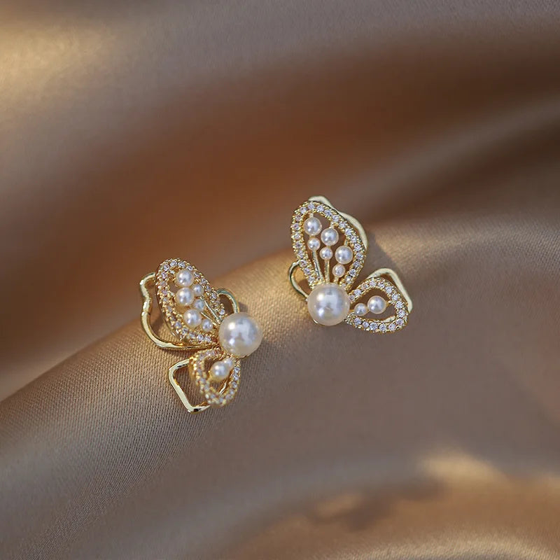 Bohemian Pearl & Rhinestone Stud Earrings