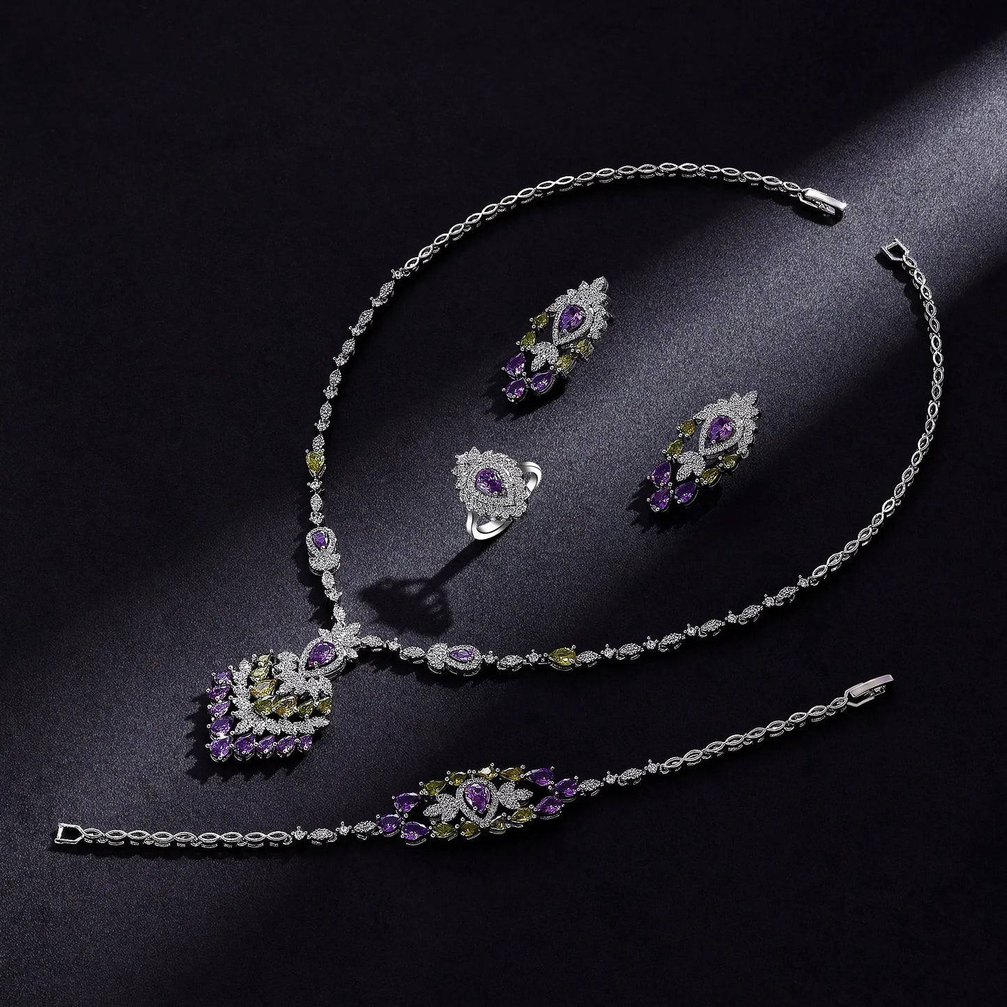 Luxury Cubic Zirconia Jewelry Set – Necklace, Ring, Bracelet & Earrings (Dubai Style)