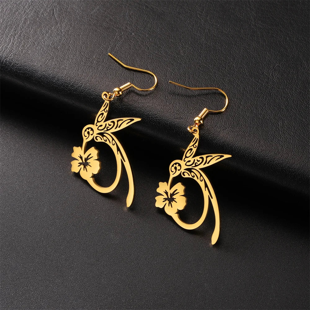 Hummingbird Jewelry Set – Gold/Silver Earrings & Necklace