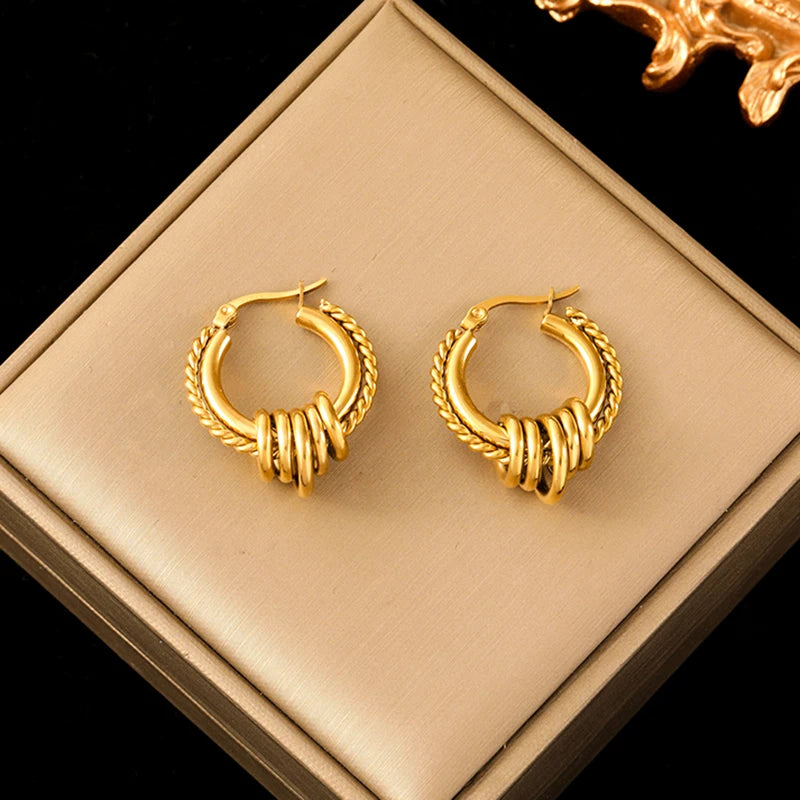 Vintage Multi-Shaped Gold Twist Hoop Earrings