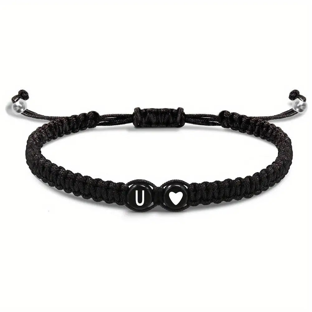 26 Letters Initial Heart Braided Bracelet