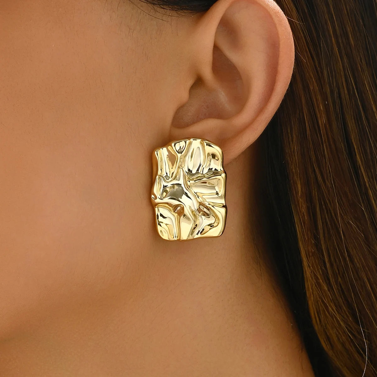 Eccentric Metallic Geometric Stud Earrings Minimalist Style
