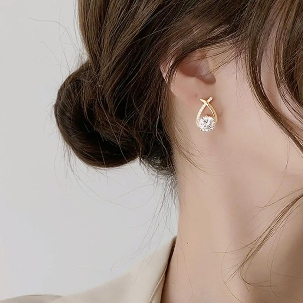 Elegant Cross Stud Earrings – Golden/Silvery Crystal Rhinestone Statement Piece