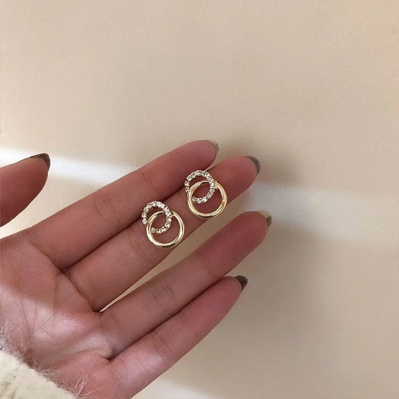 Asymmetrical Hollow Stud Rhinestones Earrings