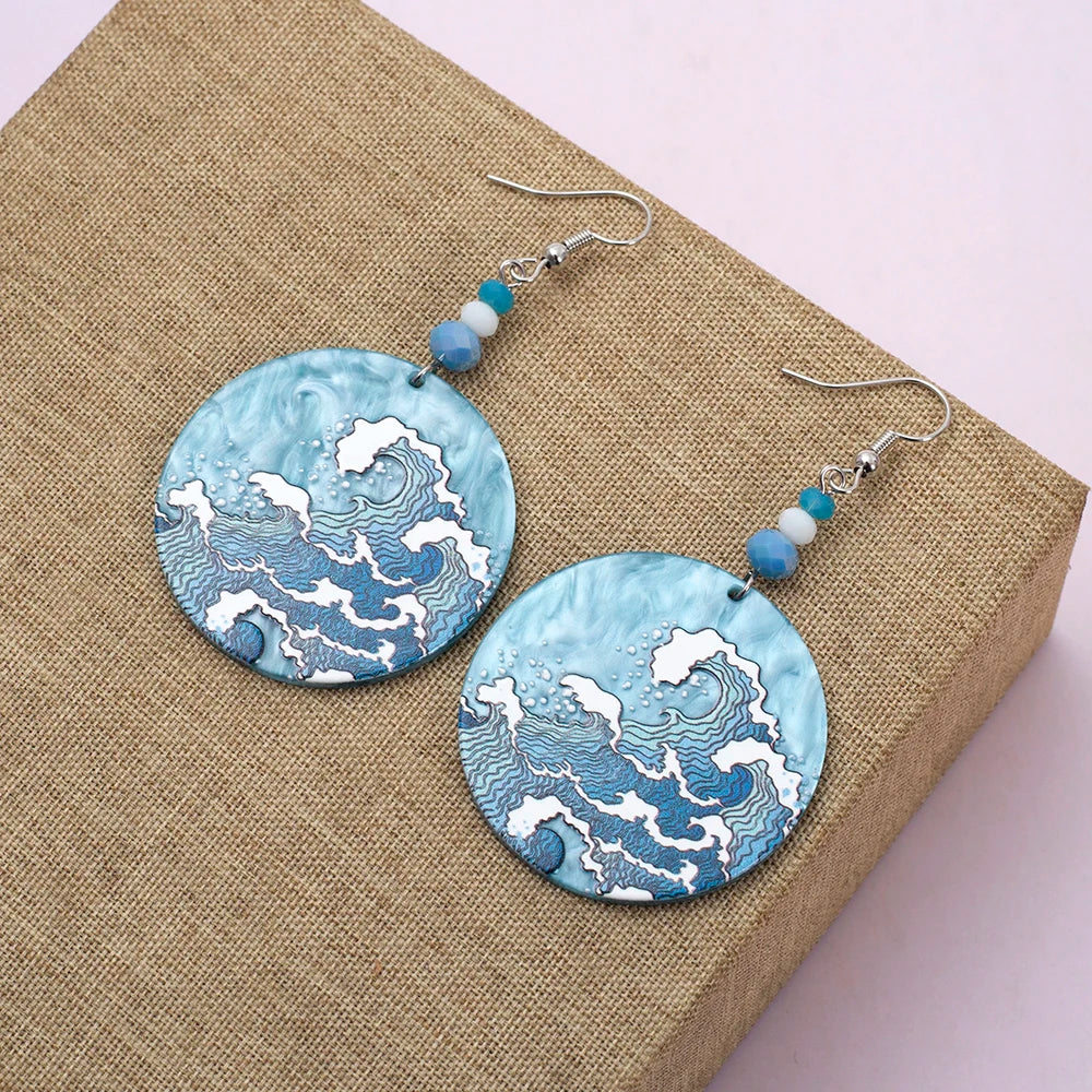 Vintage Blue Wave Acrylic Drop Earrings