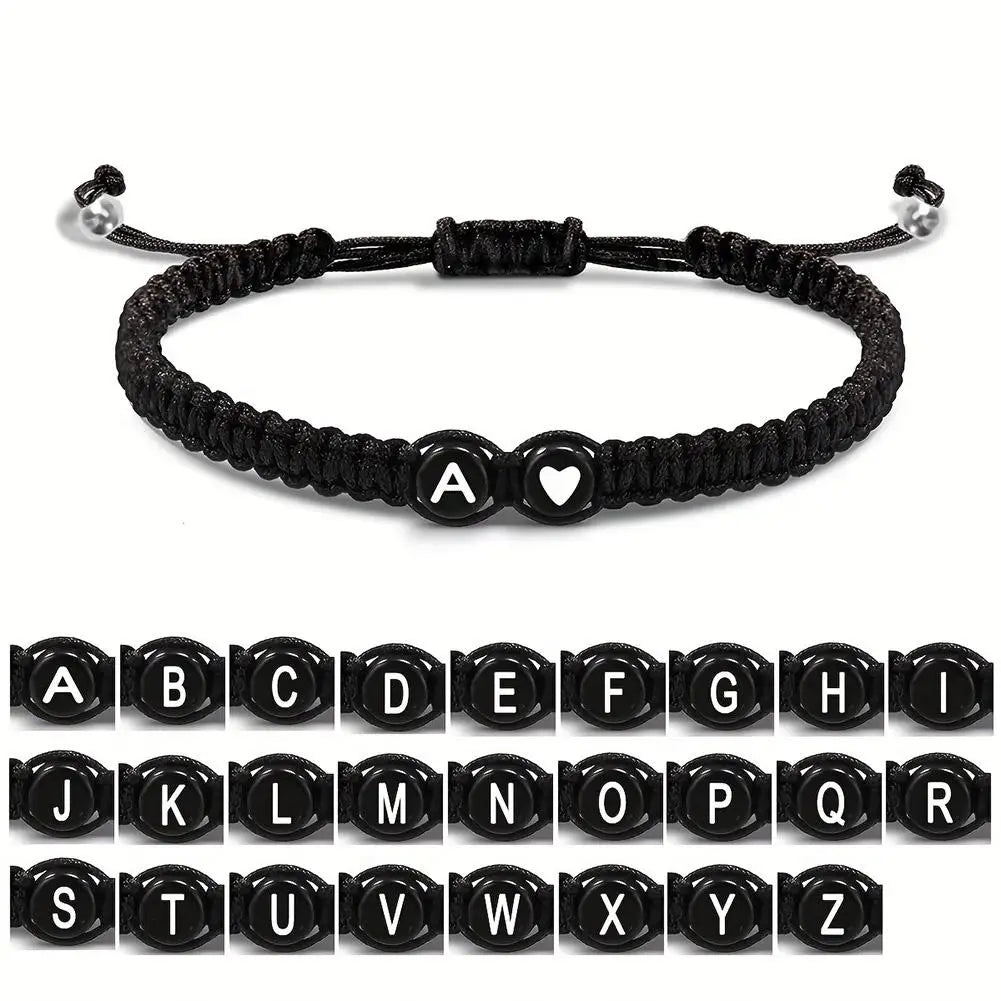26 Letters Initial Heart Braided Bracelet