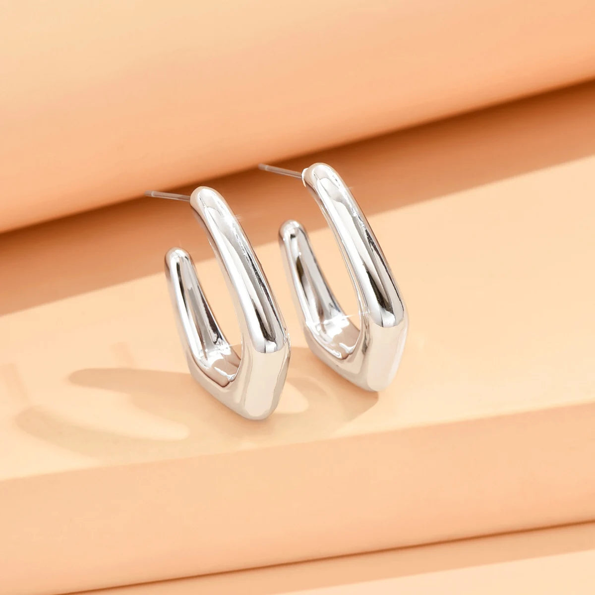 Eccentric Metallic Geometric Stud Earrings Minimalist Style