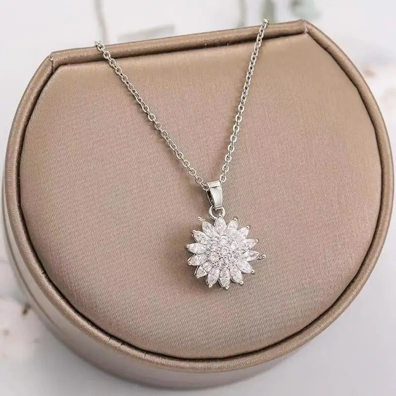 Rotatable Sunflower Necklace – Double Layer SS Chain