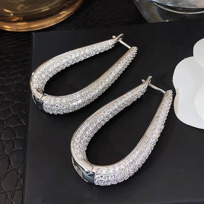U-Shaped Moissanite-Studded Hoop Earrings