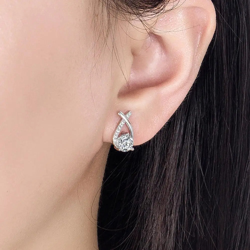 Elegant Cross Stud Earrings – Golden/Silvery Crystal Rhinestone Statement Piece