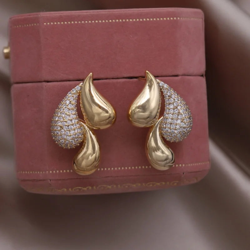 16K Gold Plated Zircon Water Drop Stud Earrings