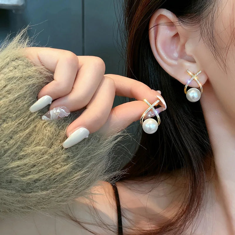 Bohemian Pearl & Rhinestone Stud Earrings