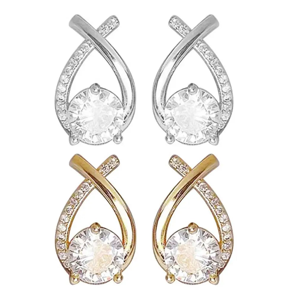 Elegant Cross Stud Earrings – Golden/Silvery Crystal Rhinestone Statement Piece