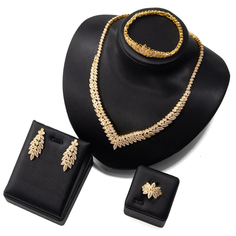 Luxury Cubic Zirconia Jewelry Set – Necklace, Ring, Bracelet & Earrings (Dubai Style)