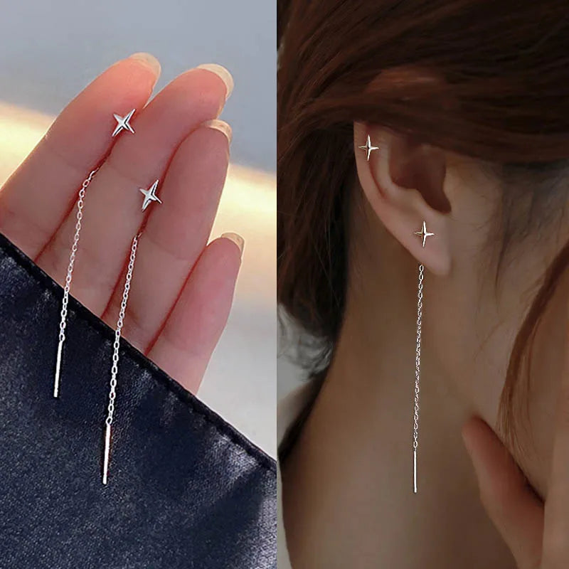 Vintage Crystal Tassel Drop Earrings – Star & Heart Charm Dangles