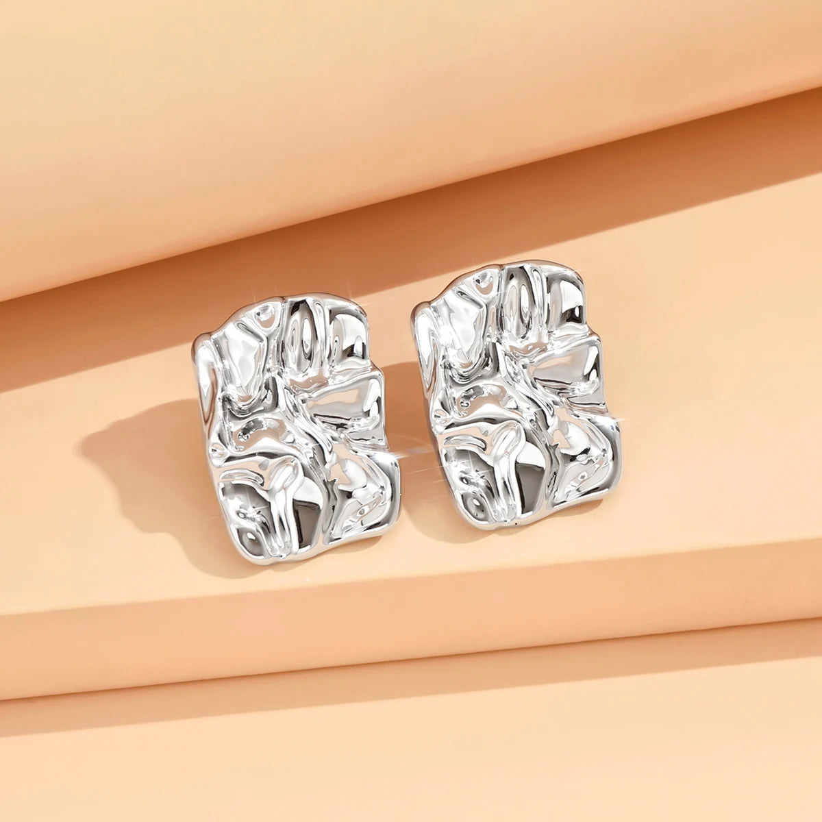 Eccentric Metallic Geometric Stud Earrings Minimalist Style