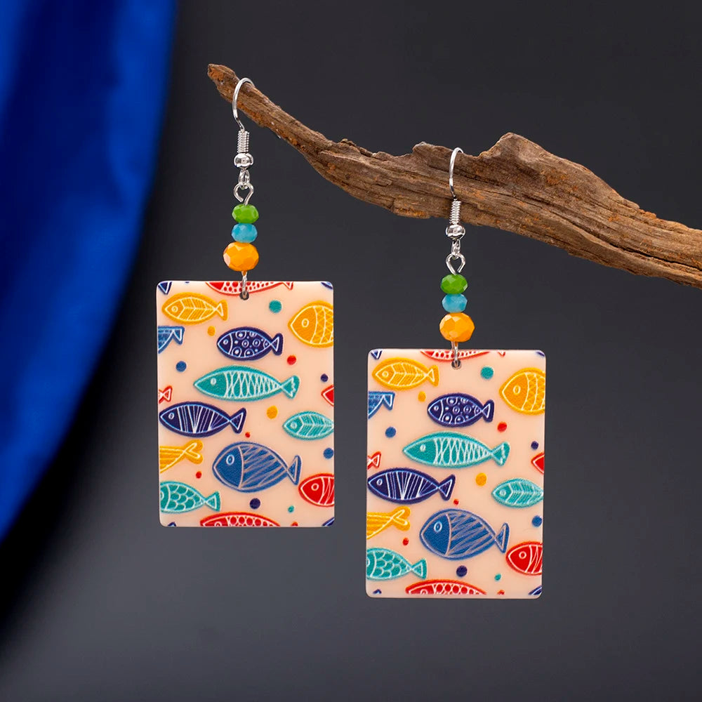 Vintage Blue Wave Acrylic Drop Earrings