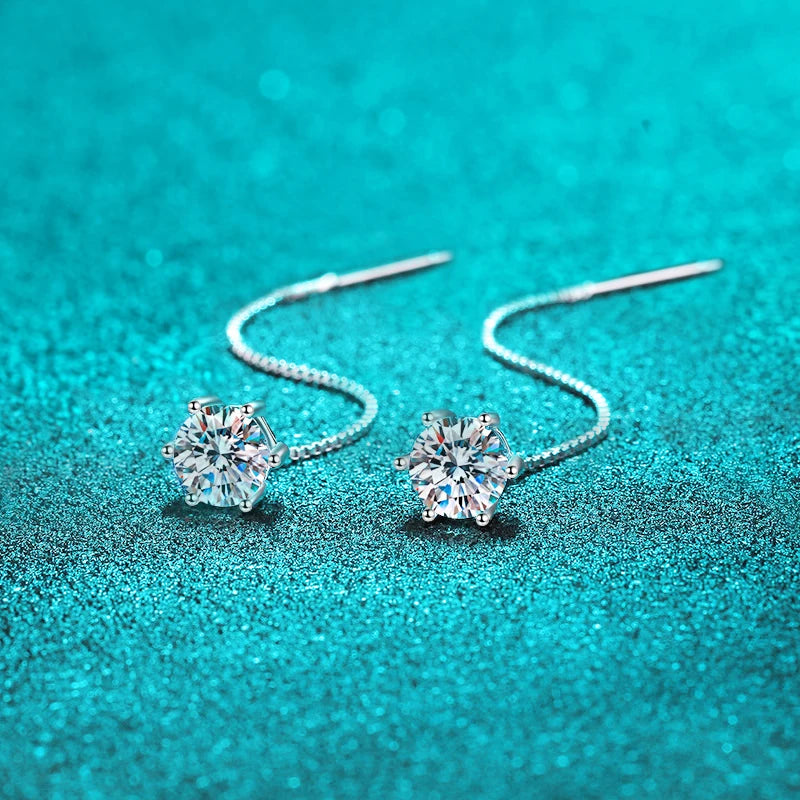 Round Brilliant Moissanite Drop Earrings