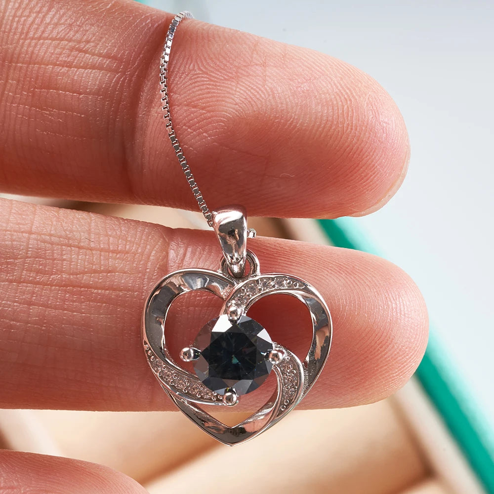 1CT Moissanite Swirl Heart Pendant Necklace – Sterling Silver Box Chain
