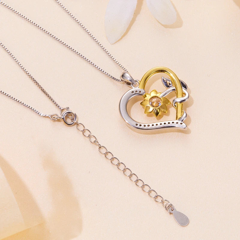 Moissanite Flower Heart Pendant Necklace