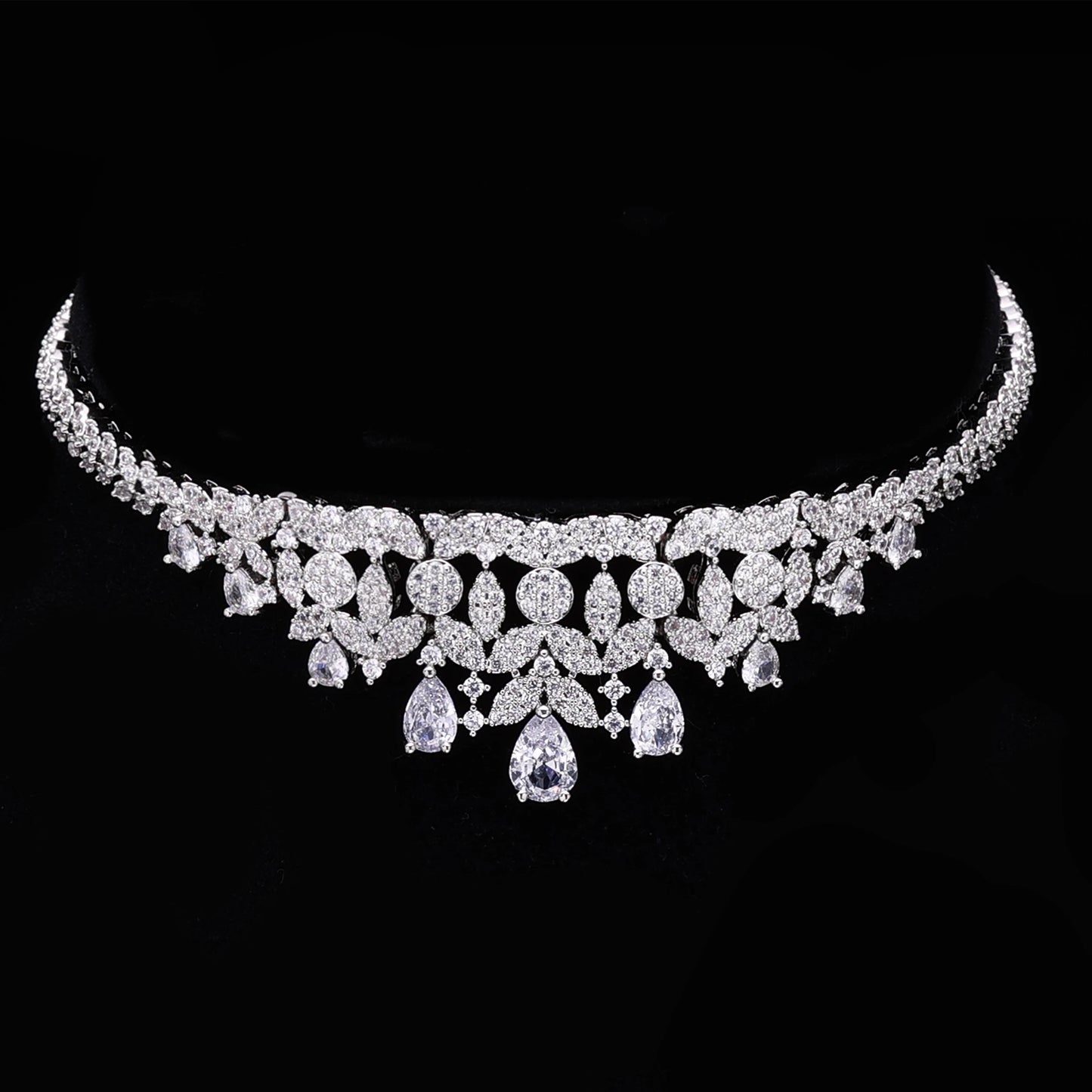 Luxury Cubic Zirconia Jewelry Set – Necklace, Ring, Bracelet & Earrings (Dubai Style)
