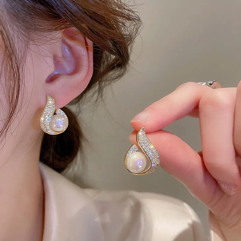 Bohemian Pearl & Rhinestone Stud Earrings