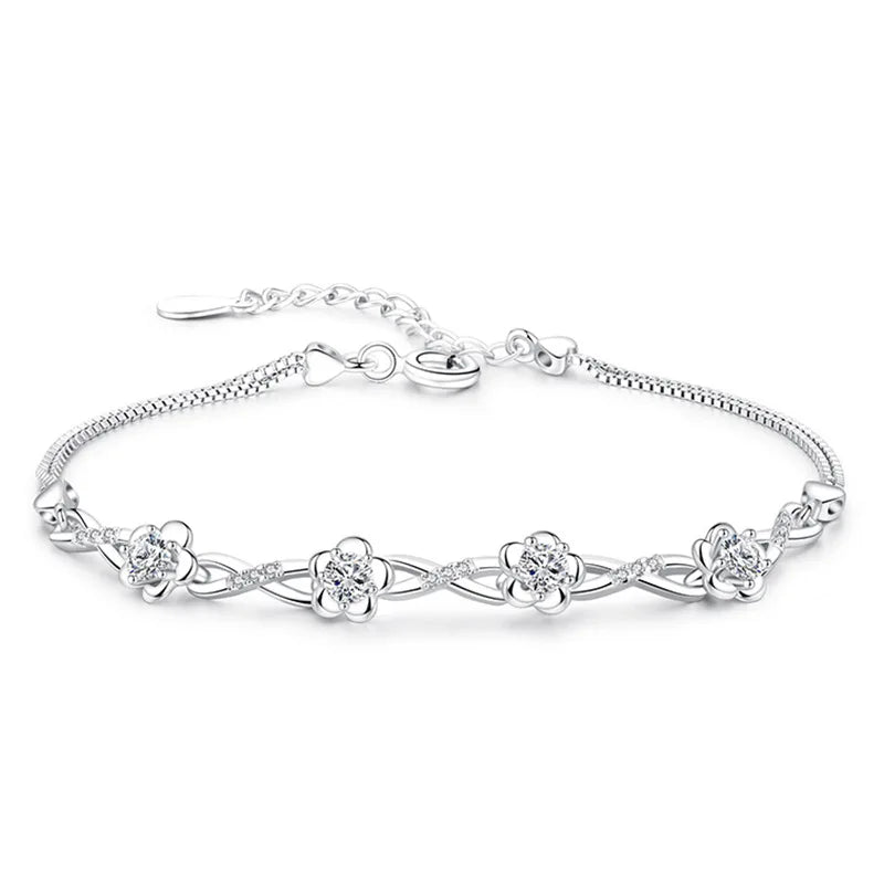Vintage Plum Blossom Flower Silver Bracelet
