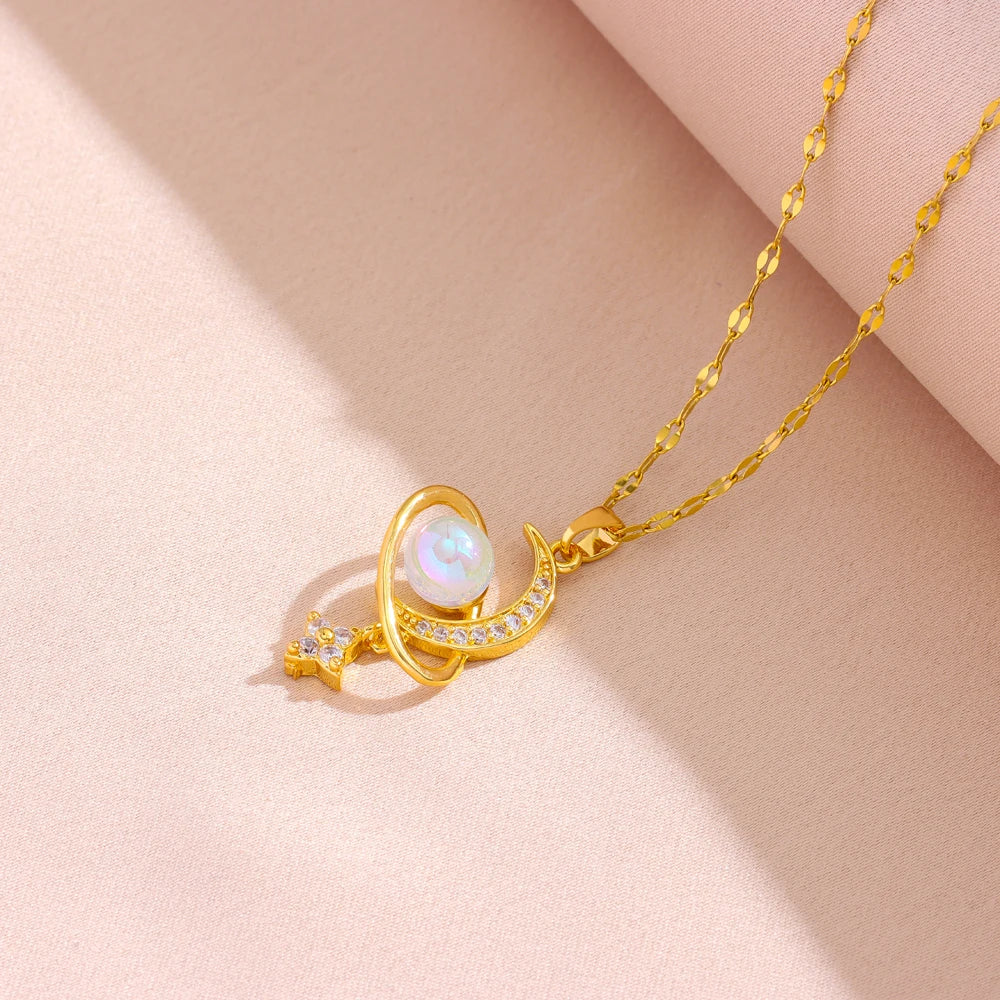 Crescent Moon Pearl Necklace