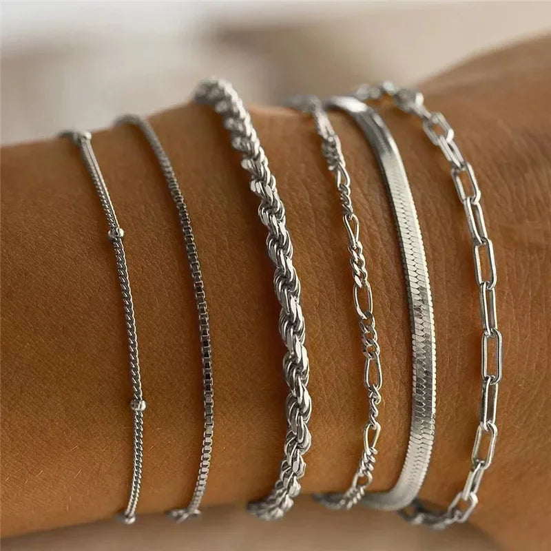 Bohemian Minimalist Multi-Layer Bracelet Set – 6-Piece Fashion Jewelry