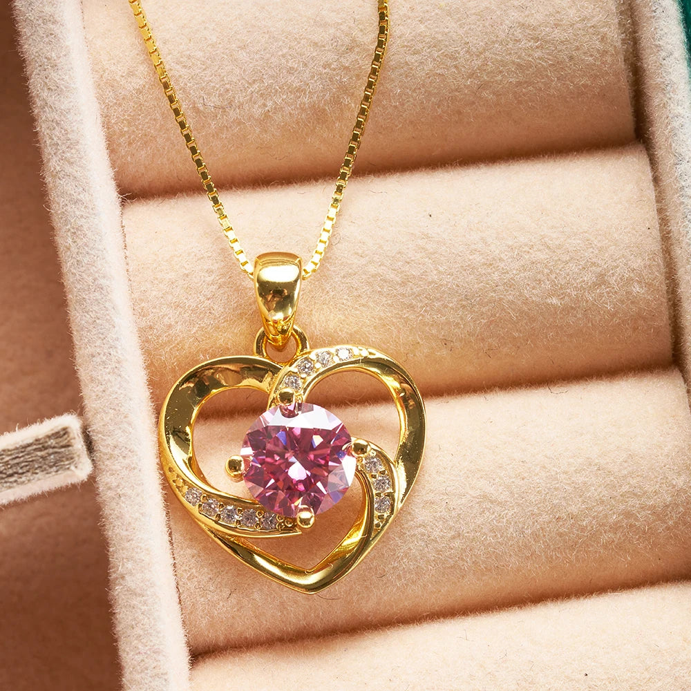 1CT Moissanite Swirl Heart Pendant Necklace – Sterling Silver Box Chain