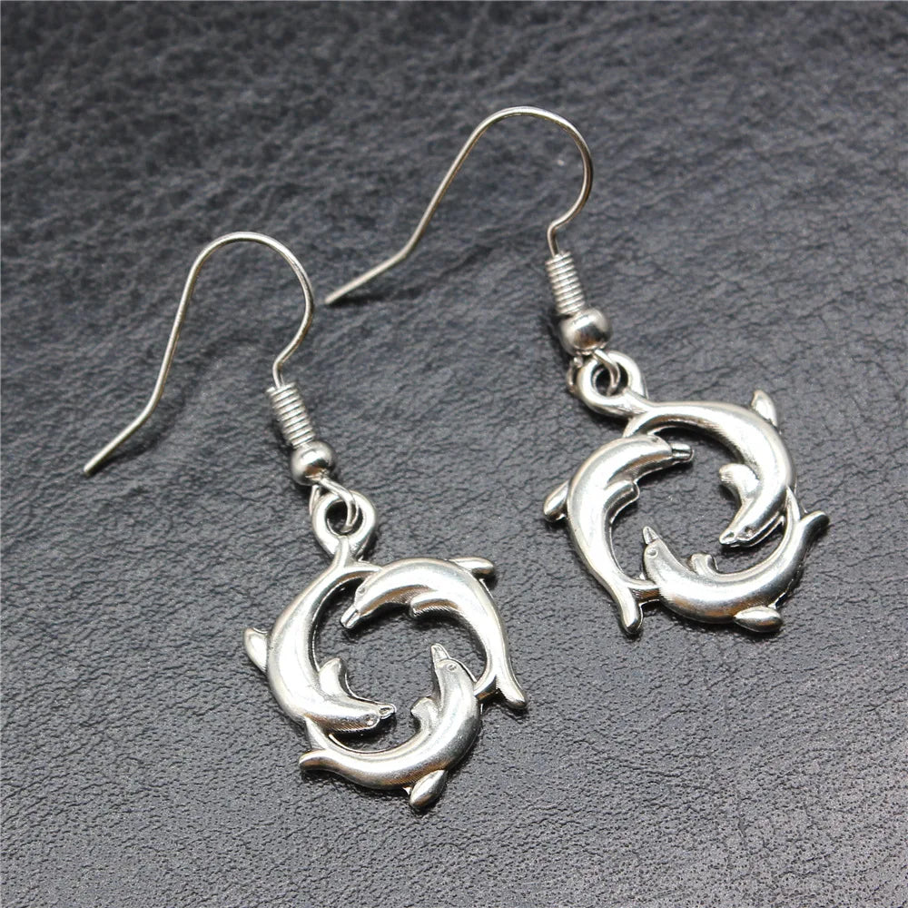 Vintage Dolphin Drop Earrings