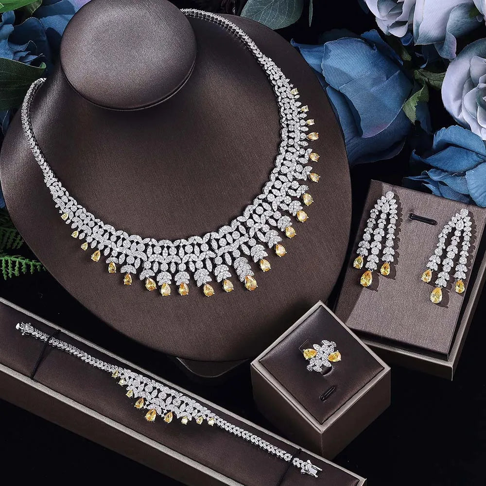 Luxury Cubic Zirconia Jewelry Set – Necklace, Ring, Bracelet & Earrings (Dubai Style)