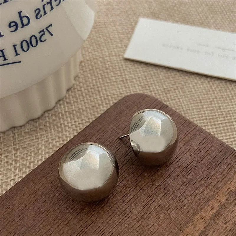Half Bead And Heart Metal Stud Earrings